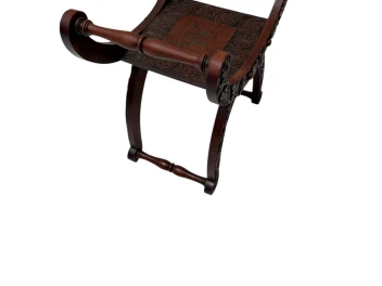 Art Nouveau Walnut Savonarola Hand-Carved Stool, 1900s